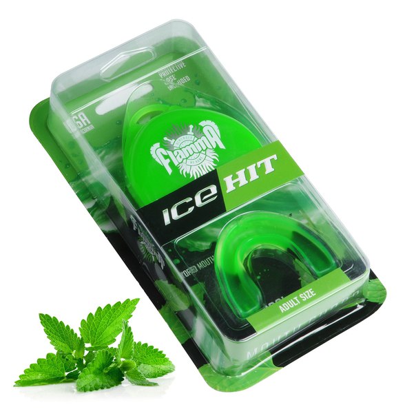 Защита рта (капа) FLAMMA - Ice Hit  mint с футляром (гель резина, взрослый, Прозрачный/зеленый/черны