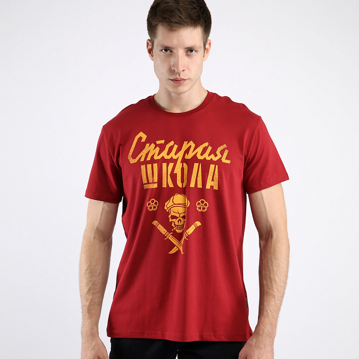 Футболка "Старая школа (череп)"  бордовый