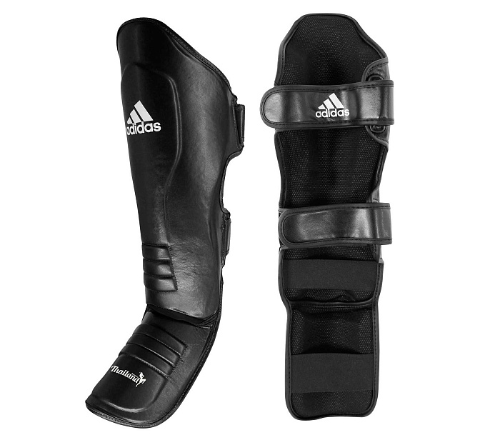 adiGSS011T Защита голени и стопы Muay Thai Shin Instep Leather черно-белая 
