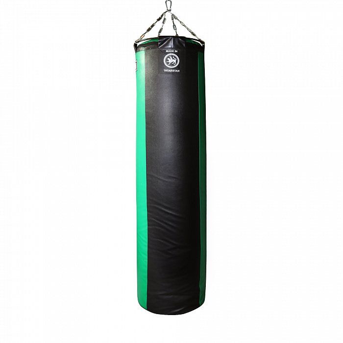 Мешок боксёрский цилиндрический 150х40 см (искожа/дубляж тент) вставка ППУ + подвесное, цвет чёрно-з