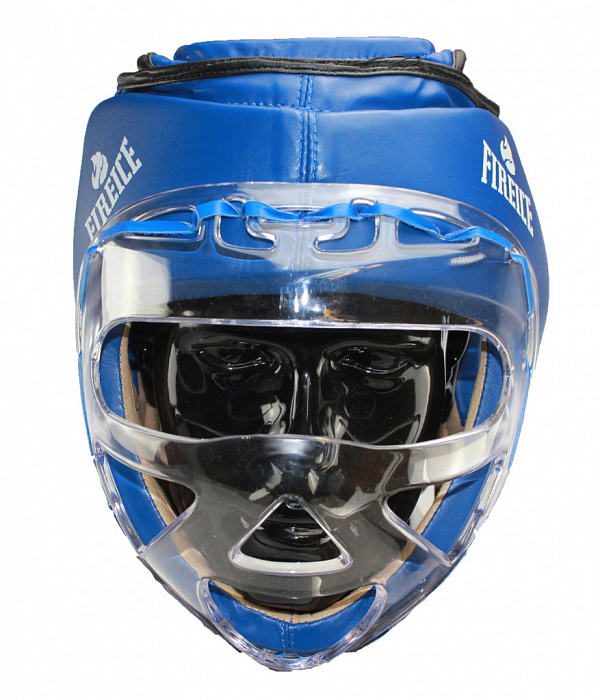 Шлем боксерский с пластиковым забралом FIREICE, закрытый, синий, Flex