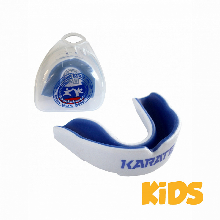 Защита рта (капа) FIGHT EXPERT - Karate с футляром (гель+резина, детский , Белый/синий)