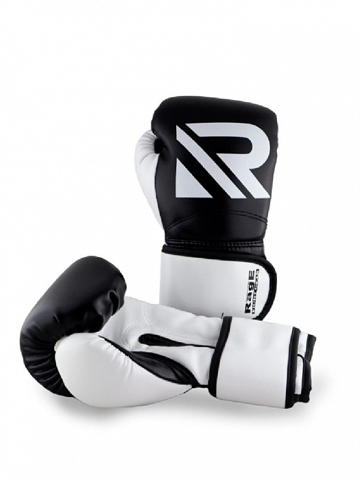 Перчатки боксерские Rage fight gear черно-белый кож/зам 