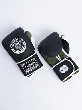 Боксерские перчатки REVANSH PRO, черно-хаки-белый, натуральная кожа