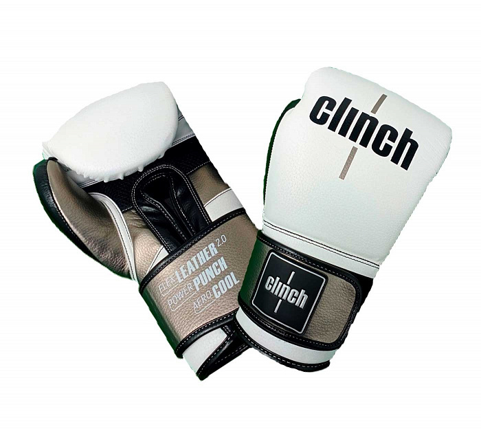C141 Перчатки боксерские Clinch Punch 2.0 бело-черно-бронзовые