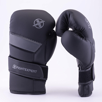 Перчатки для бокса FIGHTEXPERT Hook FX-900 (кожа Vegan100%, Черный)