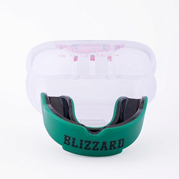 Защита рта (капа) FLAMMA - BLIZZARD GREEN с футляром (гель+резина, взрослый, Черный/зеленый)